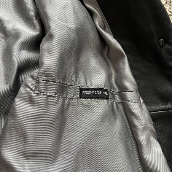 Adler Genuine Lamb Skin Leather Trench Coat Mens XL Black Biker Moto Minimalist - Picture 3 of 8